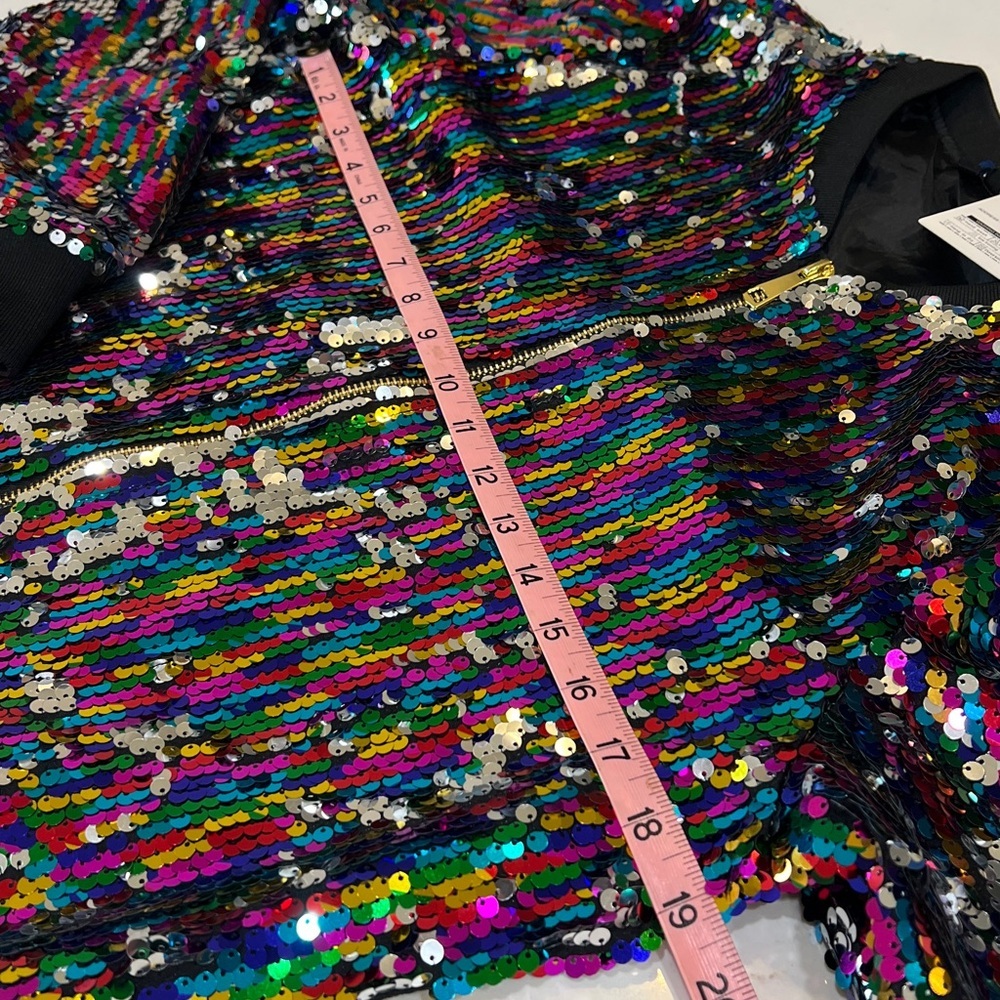 Cresay Multicolor & Silver Sequin Ribbed Trim Zip Front Bomber Jacket NWT - Picture 8 of 9